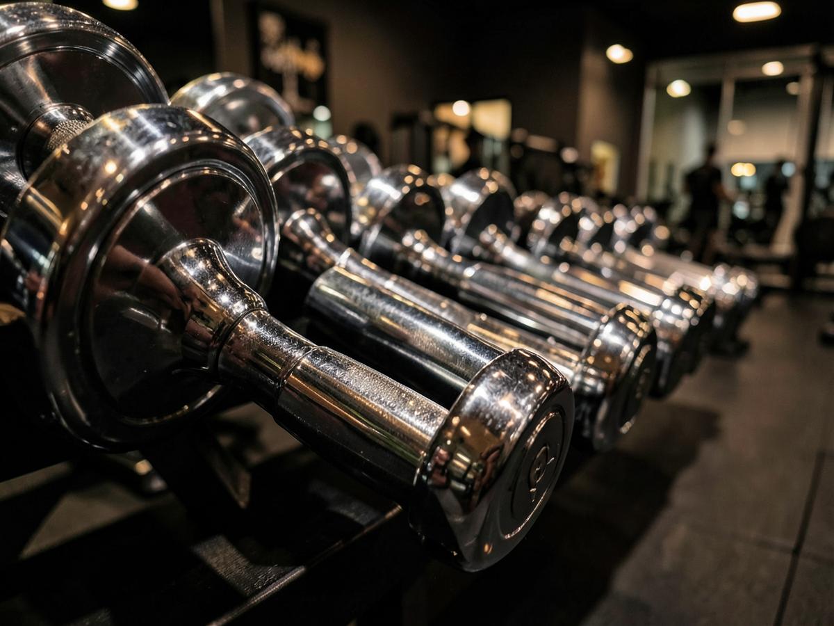 Chrome dumbbells racked at YOUR FITNESS STORY gym in Pune