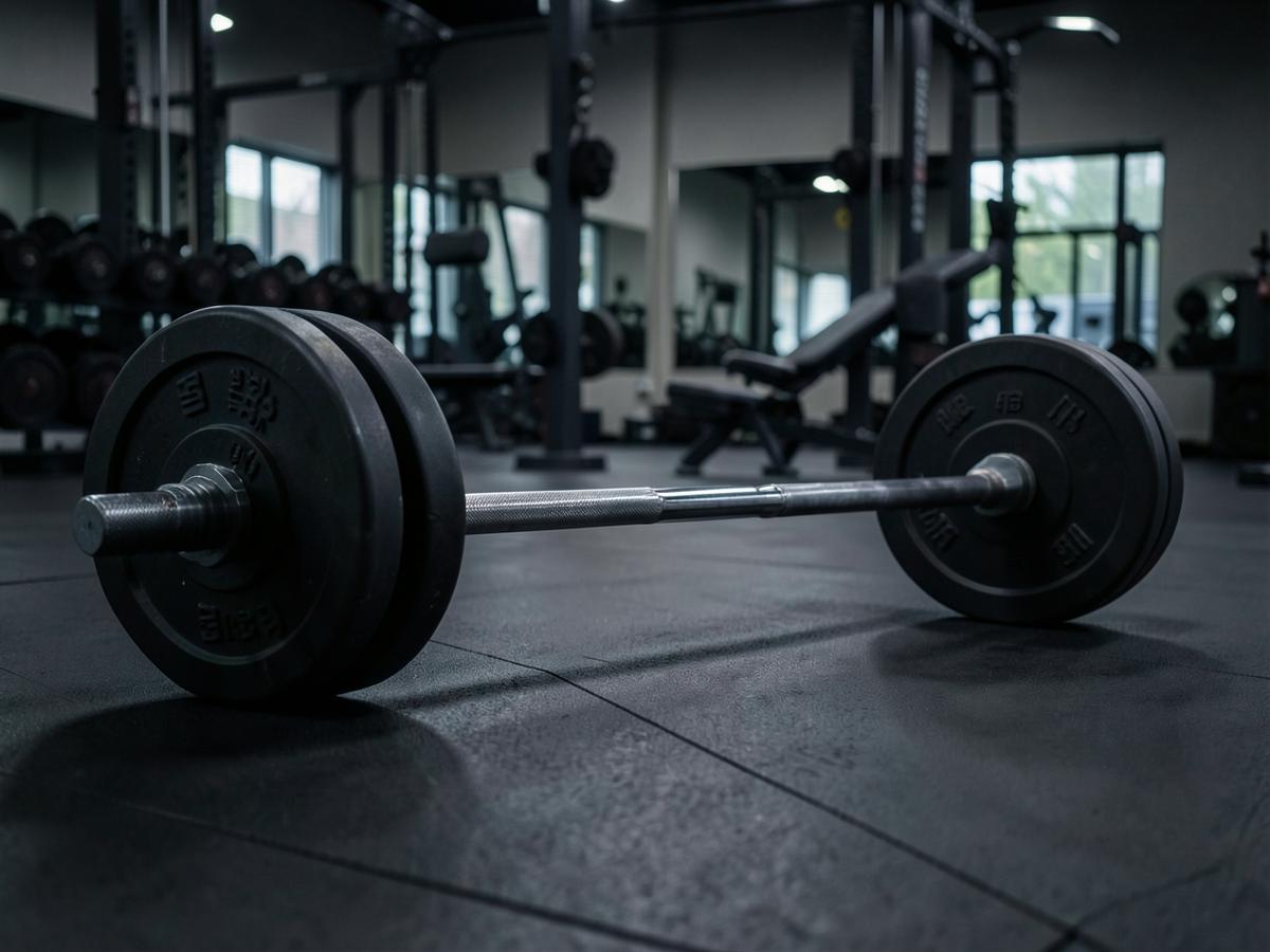 Loaded olympic barbell on the training floor
