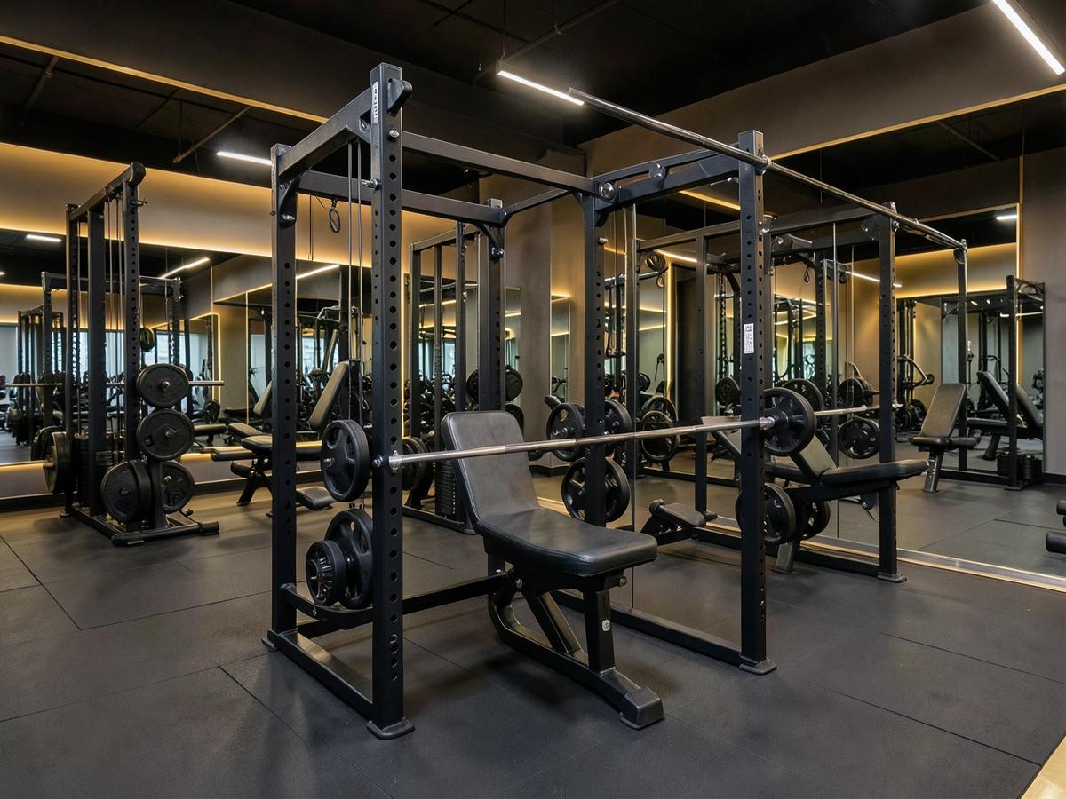 Squat racks and benches in the weight training area